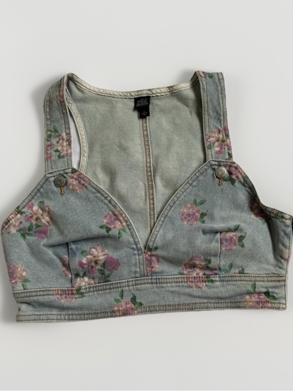 Floral Denim Corset Top NWT Light Wash Y2K Festival Rose Print Cropped Vest S